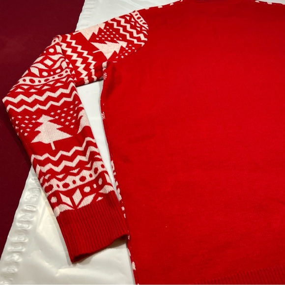 Red White Ugly Christmas Sweater "Up To Snow Good" Large Tall Winter Snow Trees - Picture 4 of 13